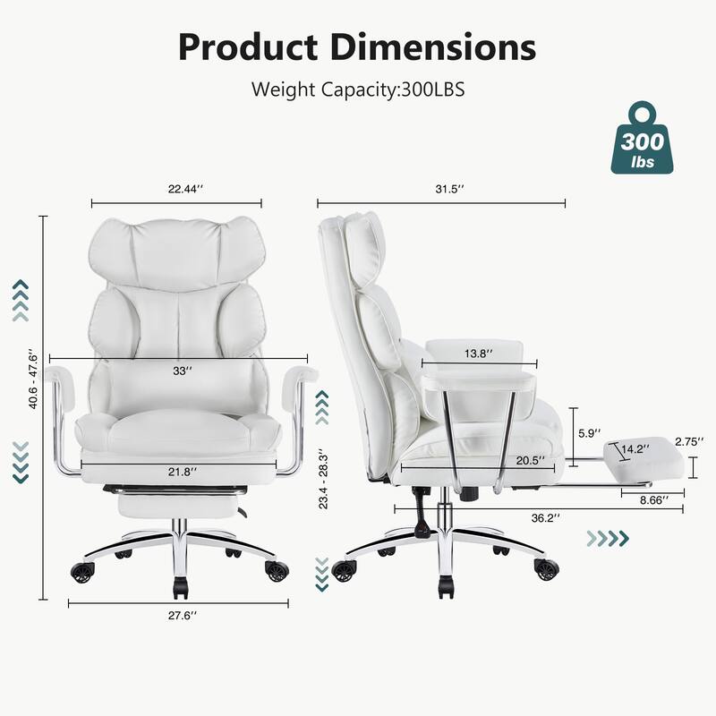 Office chair - high backrest with footstool and lumbar cushion
