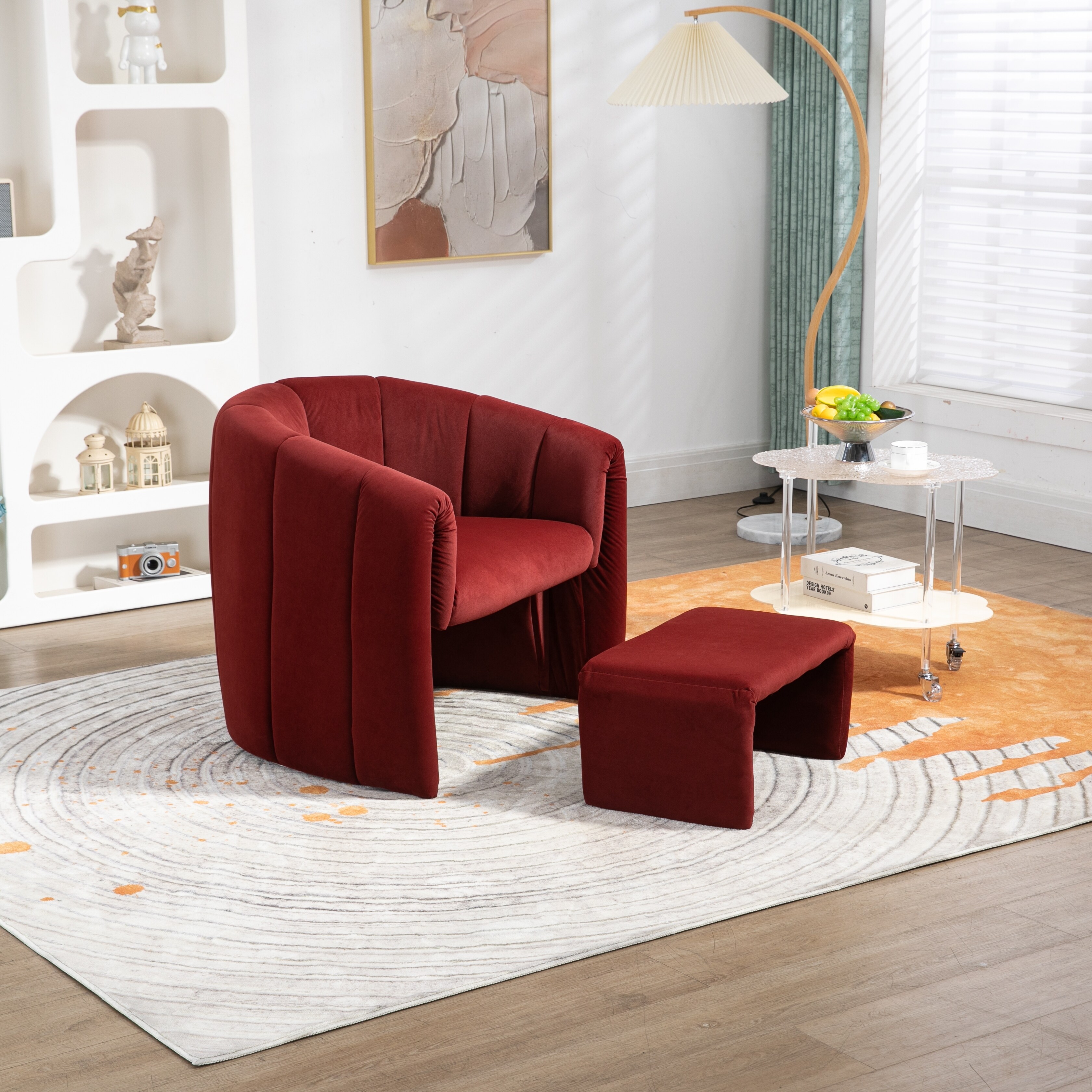 Red accent outlet chair with ottoman