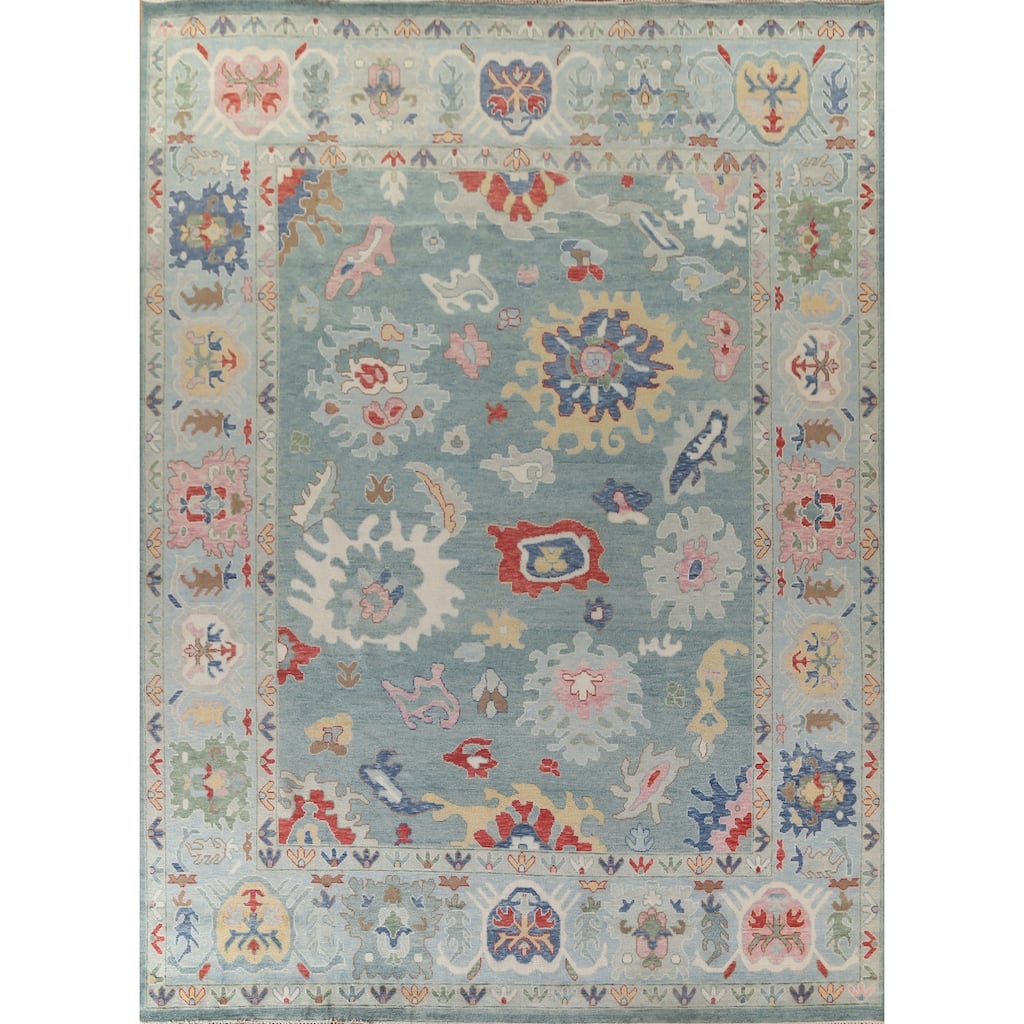 Blue Floral Oushak Oriental Large Area Rug Handmade Wool Carpet - 11'10"x 14'8"