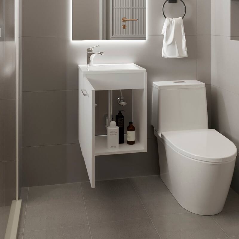 Floating, Wide One-Door Cabinet Vanity, With Resin Sink And One Shelf,Bathroom Storage