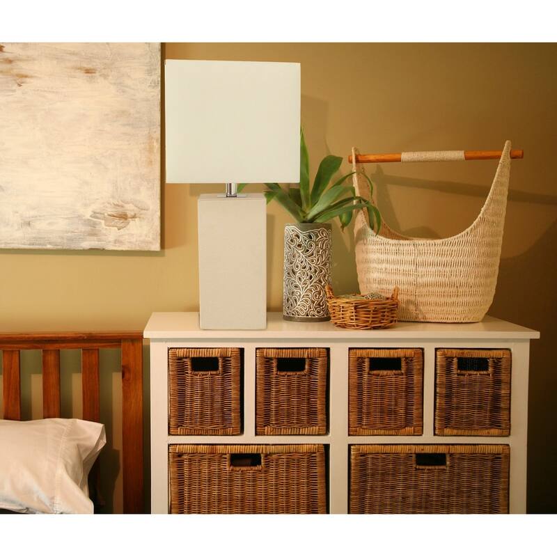 Leather Table Lamp with White Fabric Shade