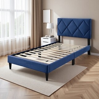 Twin Size Velvet Bed with Adjustable Tufted Headboard - Bed Bath ...