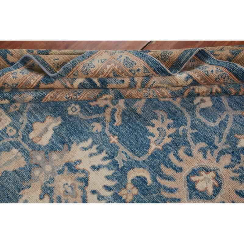 Hand Knotted Oriental 100% Wool Carpet Transitional All-Over Navy Blue & Blues Oushak Area Rug - 13' 11'' X 10' 1''