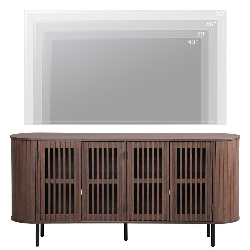 WAMPAT 64.4" Fluted TV Stand,Wood Entertainment Center for TVs Up to 70 inches