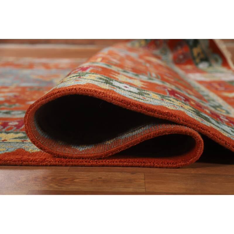 Hand Knotted Oriental 100% Wool Carpet Traditional Tribal Oranges & Rust Heriz (serapi) Area Rug - 11' 9'' X 8' 10''