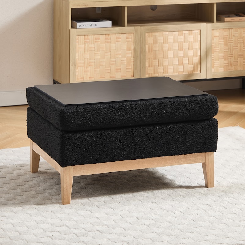 33.9"W Modern Storage Ottoman Bench with Wood Legs