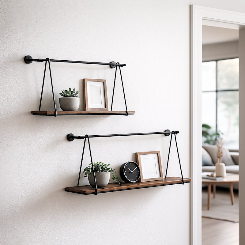 Wood Swing Like Wall Shelves Set of 2 - Black, 12/14" - 24.0"