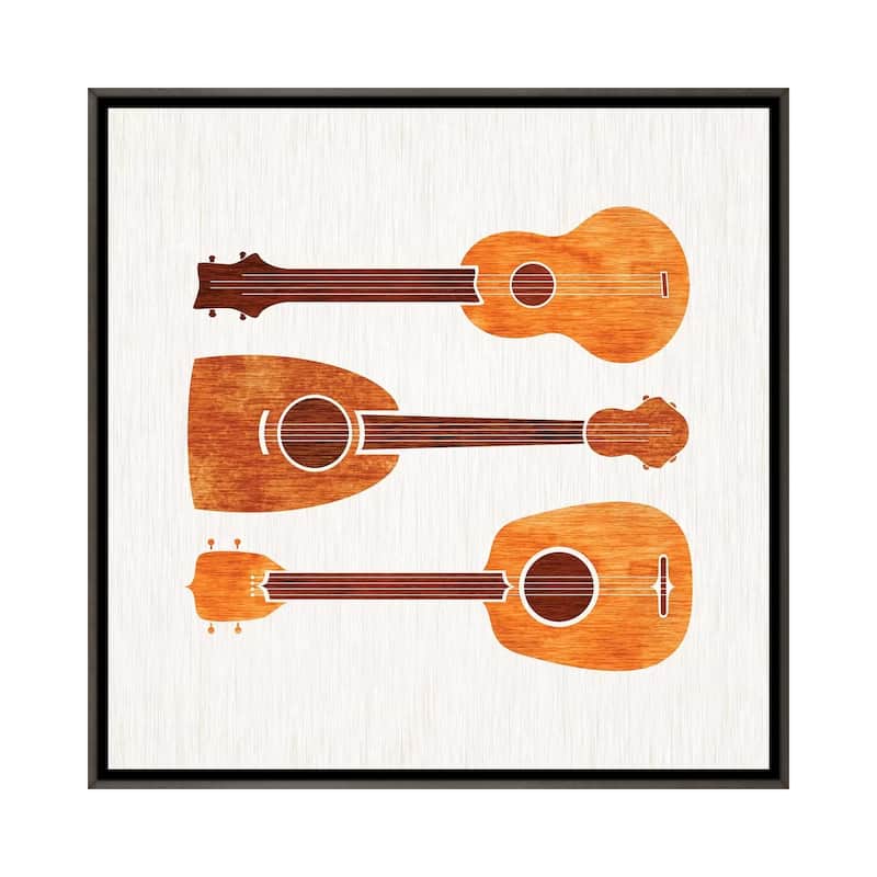 iCanvas "Hawaiian Ukuleles" by Modern Tropical Framed - Charcoal - 12x12