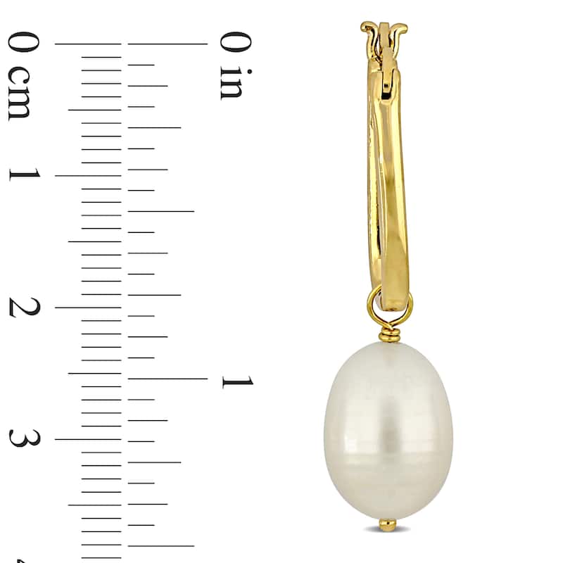 Miadora 10-10.5mm Rice Shape Cultured Freshwater Pearls on Rectangle Hoop Earrings in Yellow Silver - 10 mm x 10.8 mm