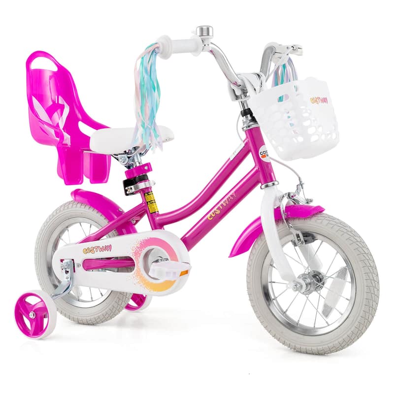 Costway 16" Kids Bicycle with Basket Doll Seat Colorful Streamers - See Details - 12" Pink