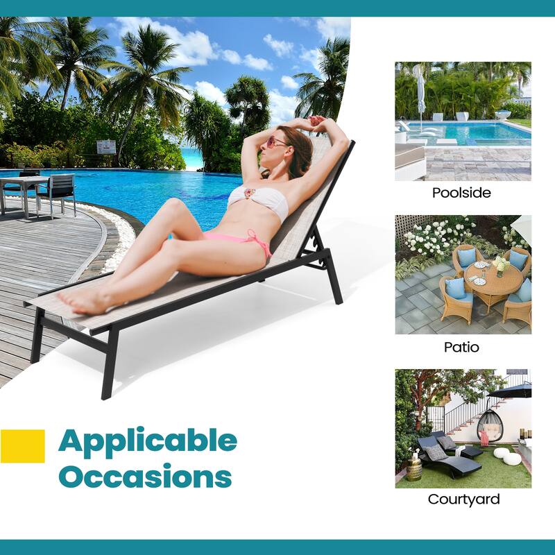 VredHom Outdoor Patio Stackable Adjustable Chaise Lounge Chairs