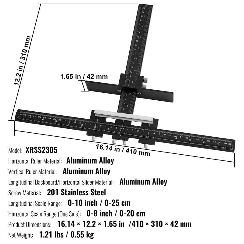 Cabinet Hardware Jig for Installation of Door Drawer Front Knobs Handles and Pulls - Aluminum