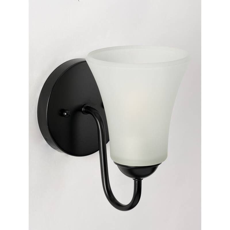 Classic Collection One-Light Matte Black Etched Glass Traditional Bath Vanity Light - 5 in x 7 in x 8 in