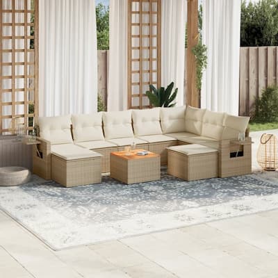 vidaXL Garden Sofa Set 10 Piece with Cushions Outdoor Sofa Set Poly Rattan - 21.7 x 21.7 x 14.6 in (W x L x H)