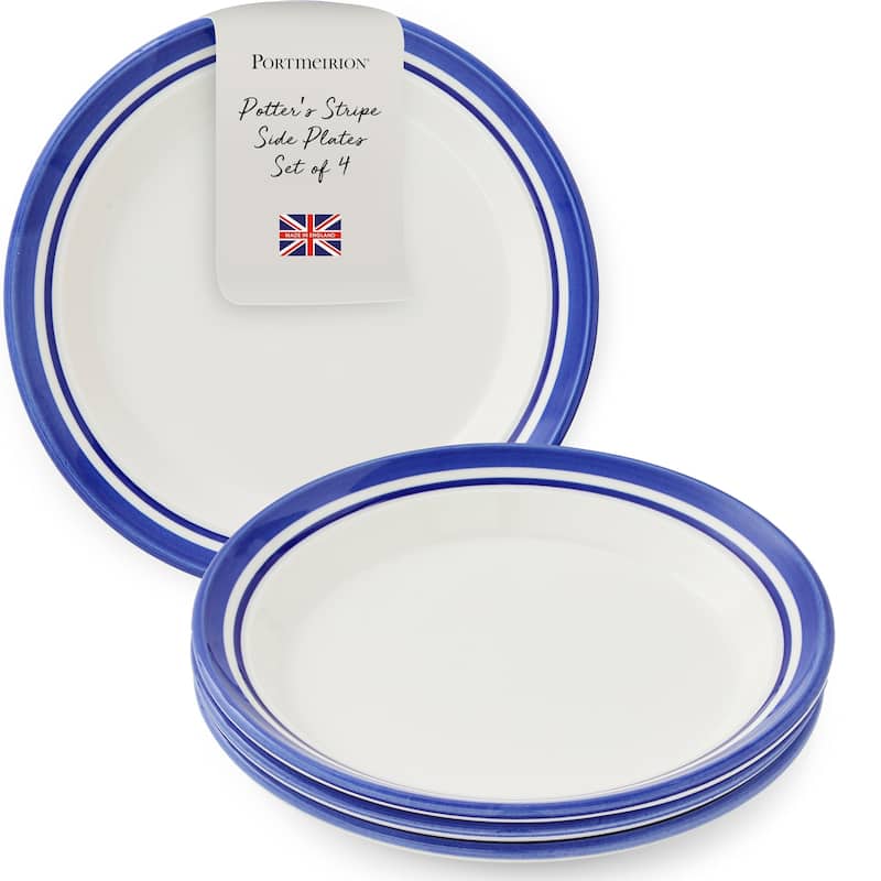 Portmeirion Set of 4 Potters Stripe Salad Plates - 8" D x 1" H