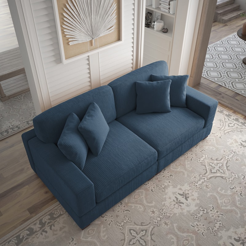 Corduroy Couch Modular Sectional Sofa with Pillows