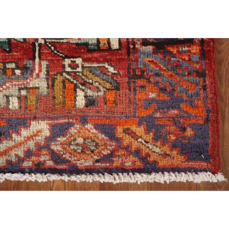 Geometric Hamedan Persian Vintage Runner Rug Hand-knotted Wool Carpet - 3'6"x 10'6"