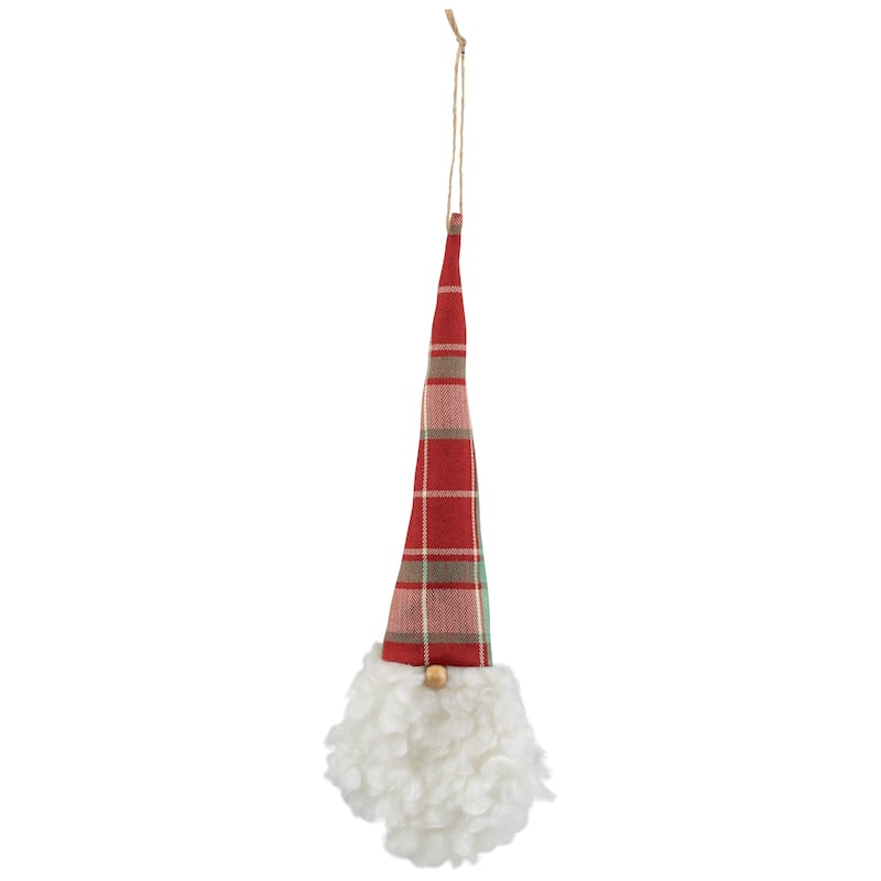 11" Plaid Green and Red Santa Head With a Warm Hat Christmas Ornament