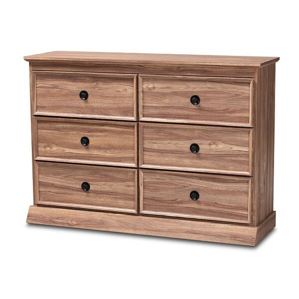 Baxton Studio Ryker Dresser - 6 Drawer Ryker 54" Wide 6 Drawer Engineered Wood Basic Dresser - Oak