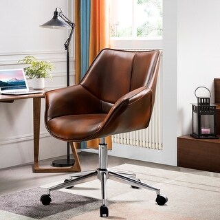 OVIOS Office Chair,Leather Computer Chair for Home Office or Conference.Swivel Desk Chair with Chrome Base and Arms