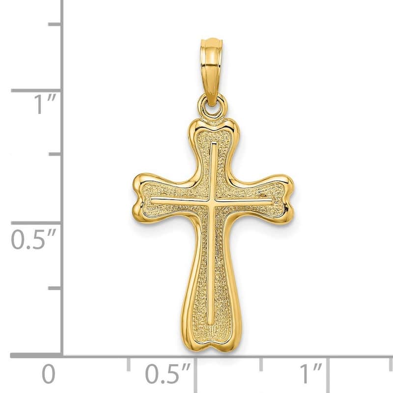 Curata 14k Yellow Gold Textured Heart Endcaps Cross Necklace 19mm x 31.5mm