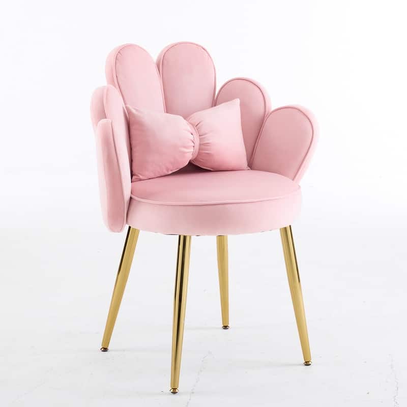 Scalloped Petal Velvet Accent Chair with Pillows - Pink