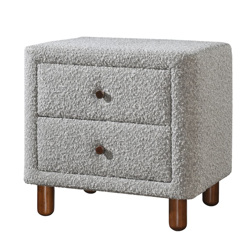Chic Textured Boucle 2-Drawer Upholstered Nightstand