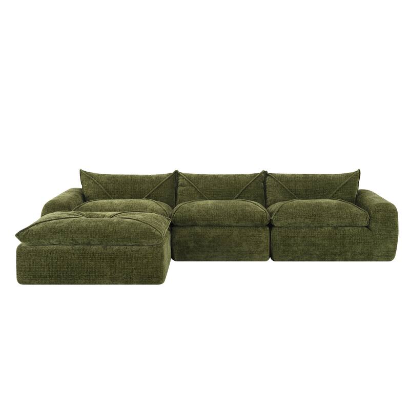 L-Shape Sectional Sofa with Ottoman, Chenille Sofa with Integrated Backrest & Seat Cushion, Fully Compressed Foam 4 Seat Sofa