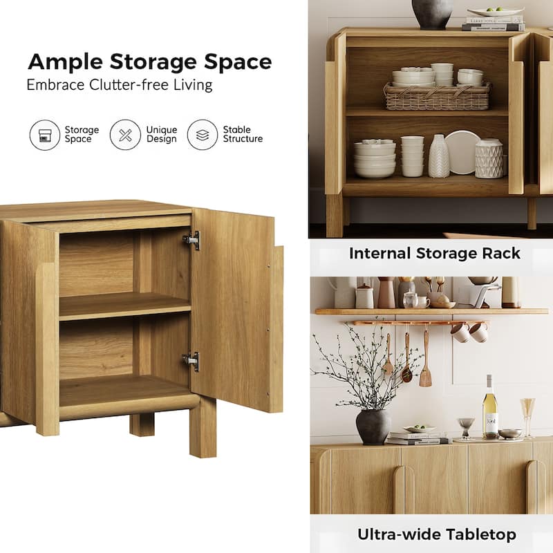 WAMPAT Mid-Century 63" Wood SideboardWAMPAT Buffet Cabinet With Storage, Modern Credenza With Doors And Adjustable Shelves