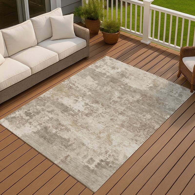 Machine Washable Indoor/ Outdoor Modern Jenna Chantille Rug - Taupe - 3' x 5'
