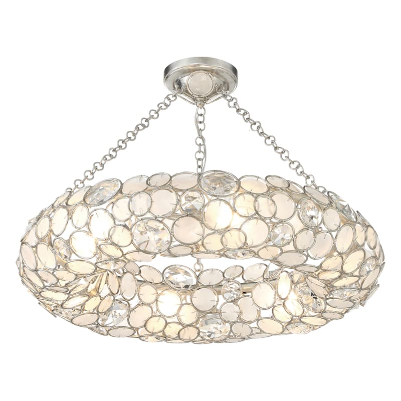 Palla 6 Light Antique Silver Semi Flush Mount - 24"W x 5.25"H x 24"D