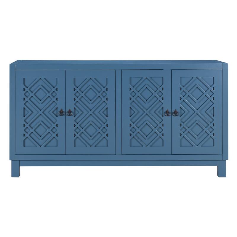 Large Storage Space Sideboard, 4 Door Buffet Cabinet with Pull Ring Handles