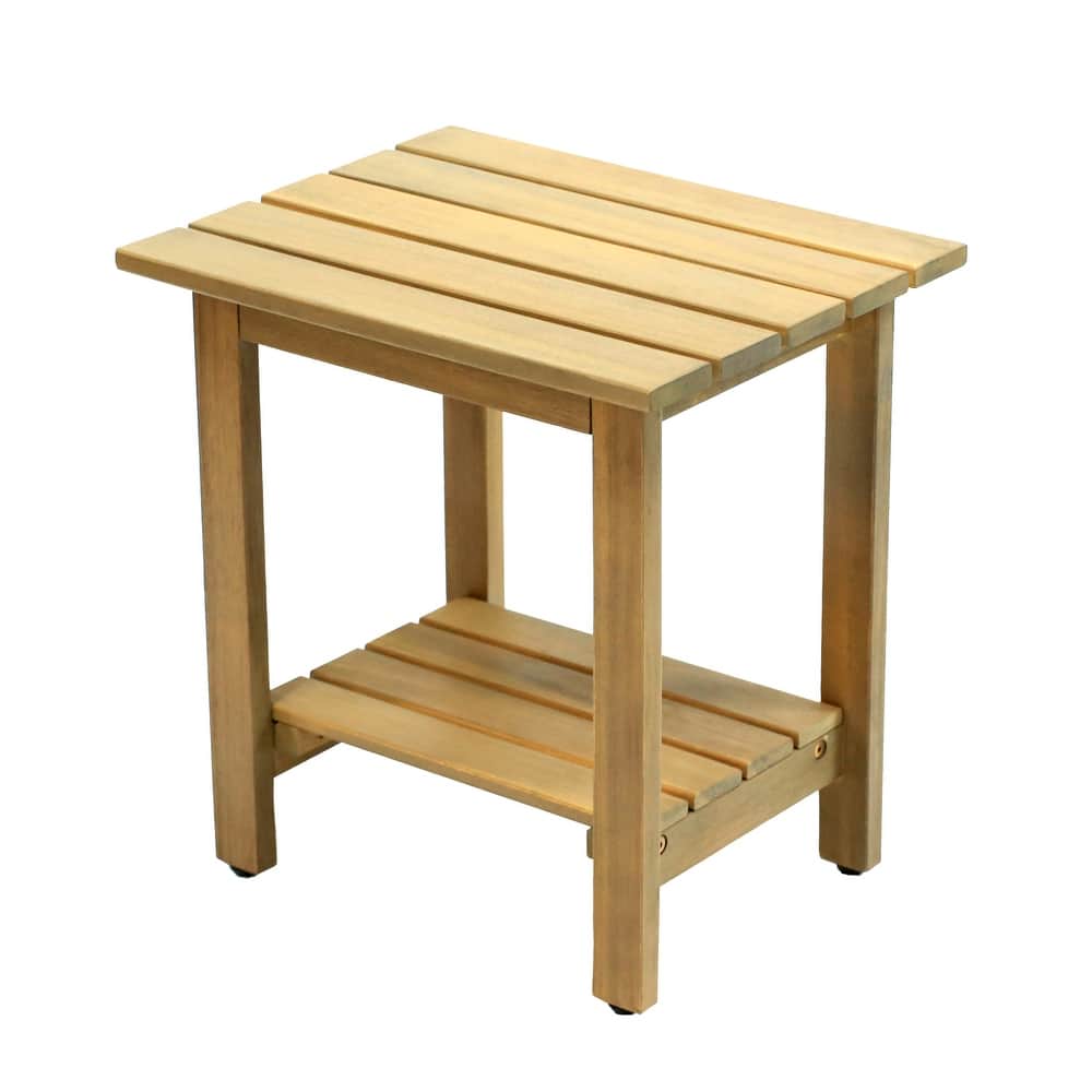 Kellie 16.1" Slatted Solid Acacia Wood Indoor/Outdoor Side Table with Shelf, By JONATHAN Y