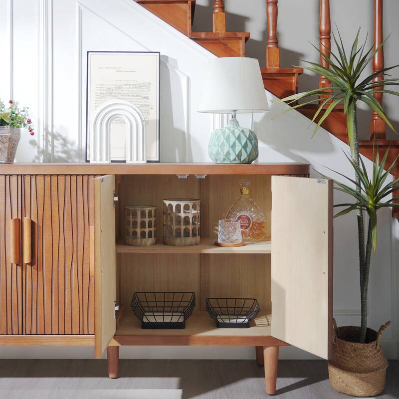 Accent Storage Cabinet Modern Buffet with Adjustable Shelves 4 Doors Hallway Entryway Living Room