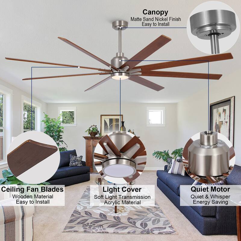YUHAO 84 In. Indoor/Outdoor Modern Industrial Large Windmill Aluminum Blade Ceiling Fans With Lights, Quiet DC Motor and Remote