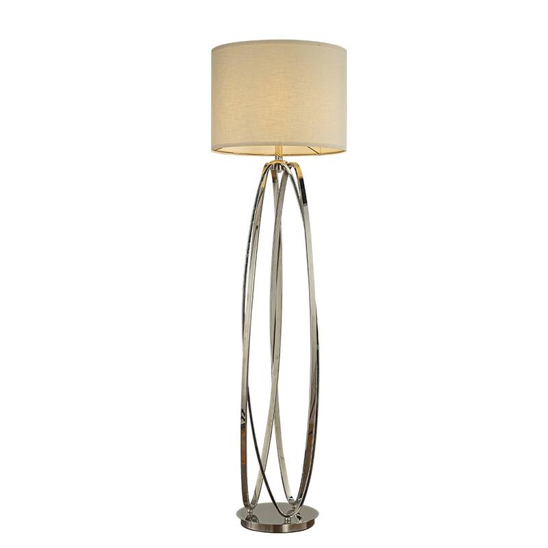 62'' Elegant Modern Polished Nickel Metal Floor Lamp With Ivory Fabric Drum Shade For Living Room Dining Room - W18'' - W18'' - Polish Nickel