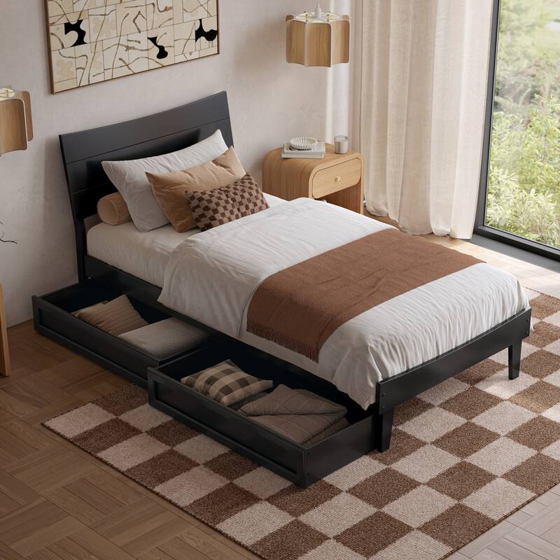 Phoenix Wood Platform Bed with Storage Drawers