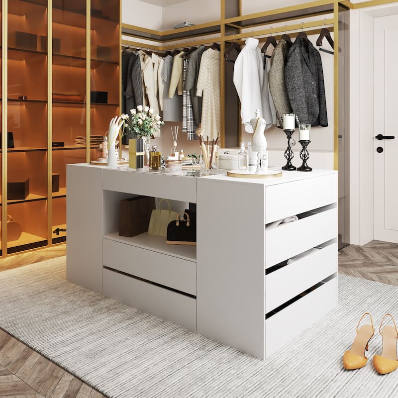 Multi-Functional Dressing Room Storage Island with Ample Drawer Space