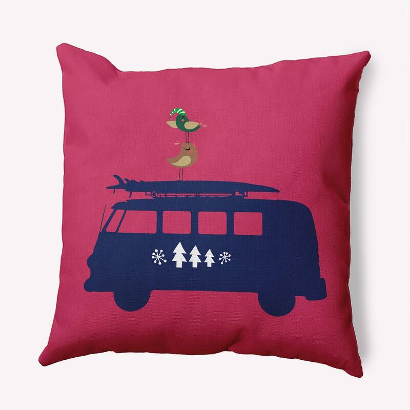 Christmas Surf Bird Indoor/Outdoor Beachy Christmas Throw Pillow - 18" x 18" - Holiday Pink