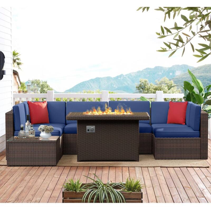 Patio Furniture 8 Pieces Outdoor Furniture Set with 40" Fire Pit Table