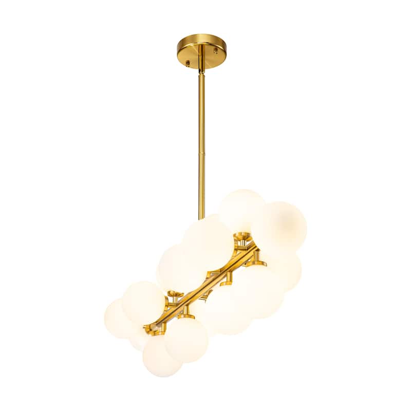 16-Light Modern Sputnik Linear Frosted Opaque Glass Globe Bubble Chandelier for Dining Room - 35.4 in. W x 11.4 in. H