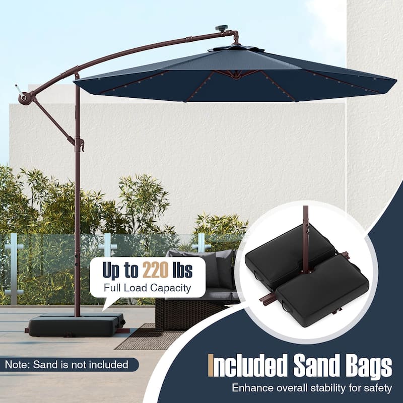 Costway Patio 10FT Hanging Offset Umbrella 32 LED Lights Sand Bag