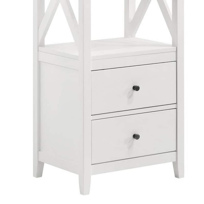 Sac 72 Inch Media Tower Pier, 4 Shelves, 2 Drawers, Asian Hardwood, White