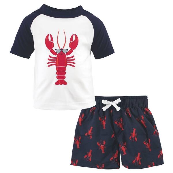 slide 1 of 1, Hudson Baby Toddler Boy Swim Rashguard Set, Lobster 2T - Lobster