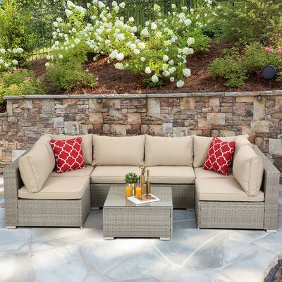 Garden Patio Furniture PE Rattan Wicker Sectional Cushioned Sofa Set