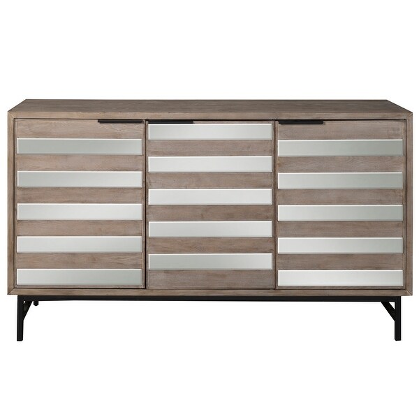 Harp and Finial HFF24741 Preston 72" Wide Three Door Hardwood Sideboard with Iron Base - Driftwood / Iron