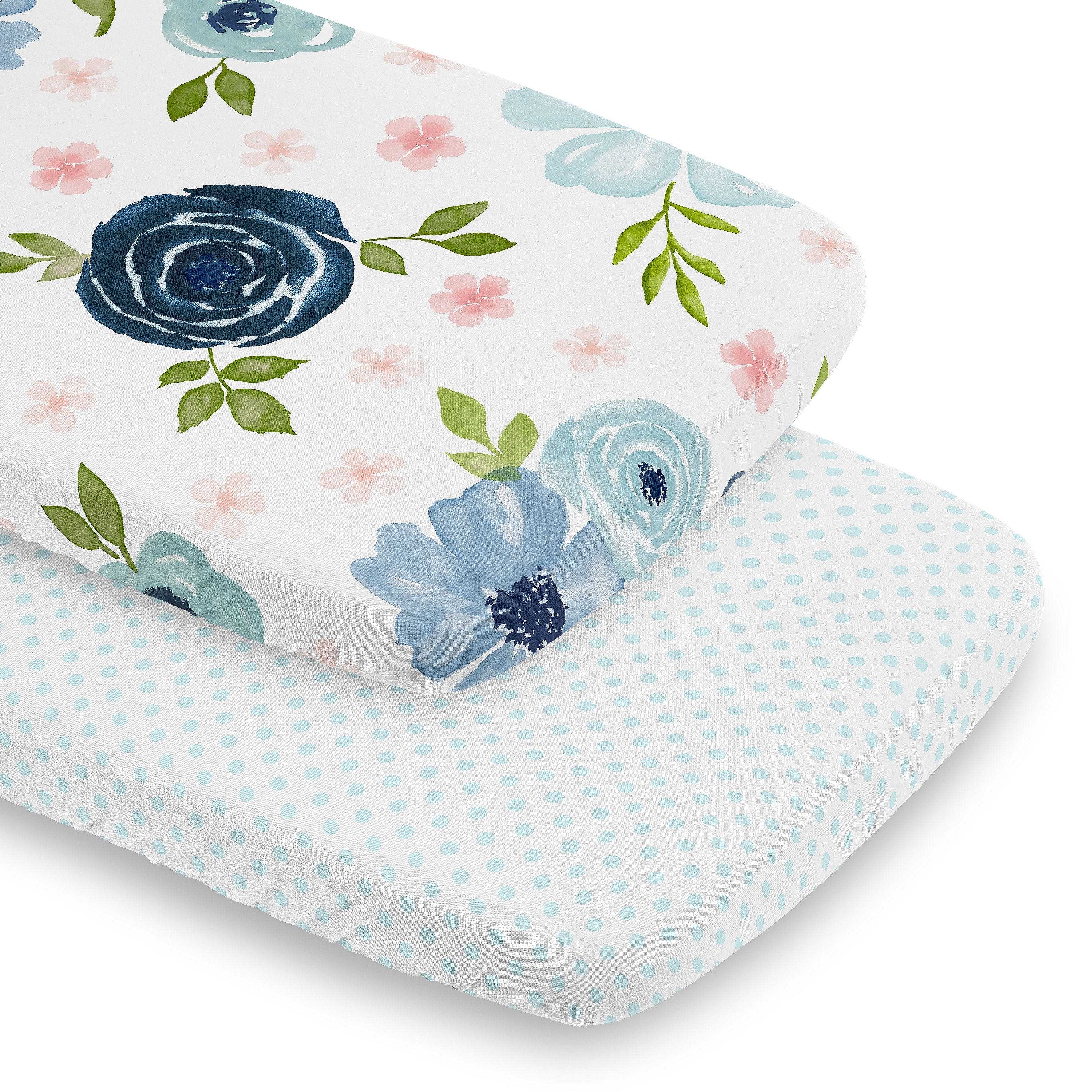 Sweet Jojo Designs Blush Pink Blue Boho Floral Girl 2 Pack Baby Bassinet Fitted Sheets Bohemian Farmhouse Shabby Chic Watercolor
