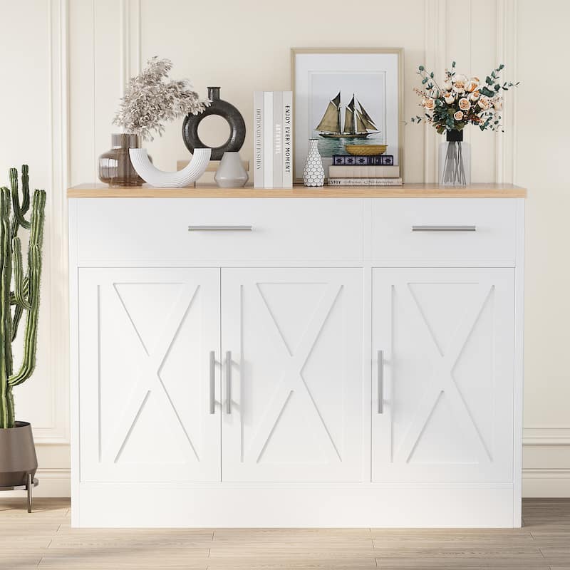 Farmhouse 3-Door Buffet Sideboard Kitchen Cabinet - White
