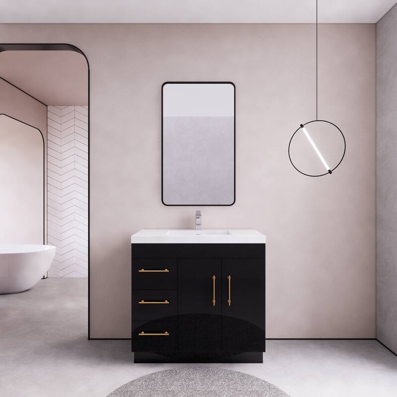 Eliza 36'' Freestanding Vanity(Left Drawers) with Single Sink - 36'' Width With Left Drawers - High Gloss Black