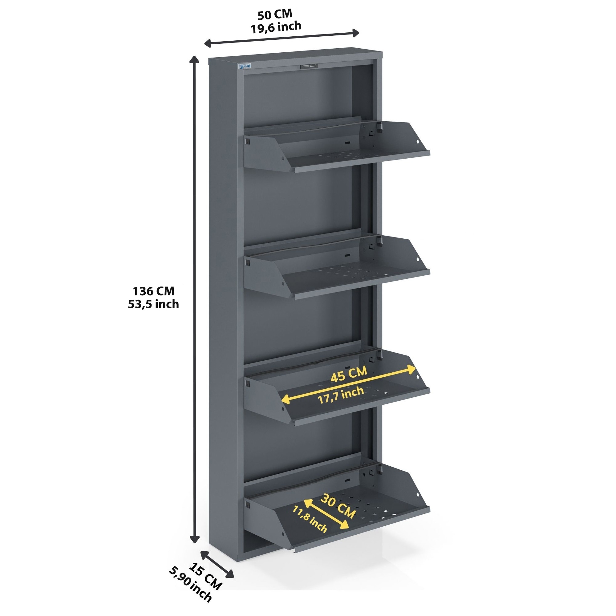 Antibacterial 4 Tier metal shoe cabinet front holes